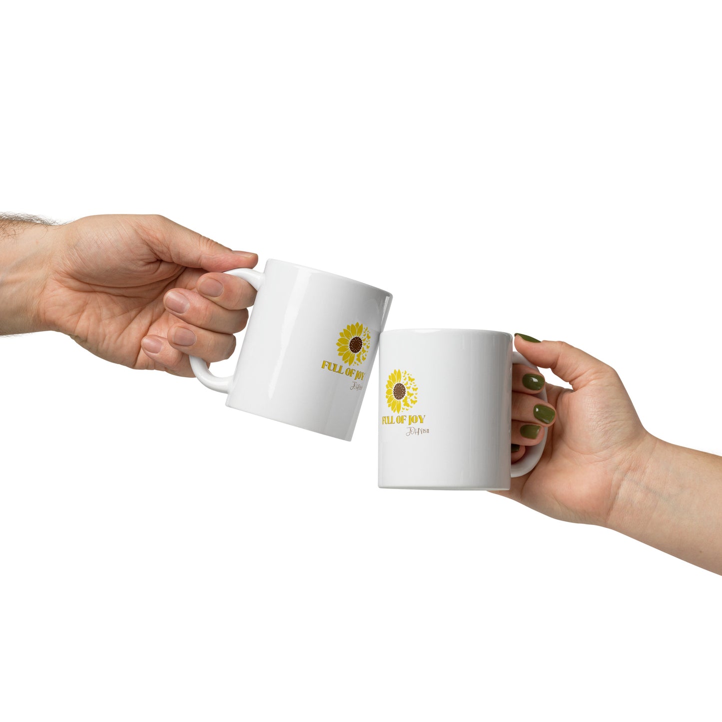 Full of joy. White glossy mug, 11 oz, 15 oz, 20 oz